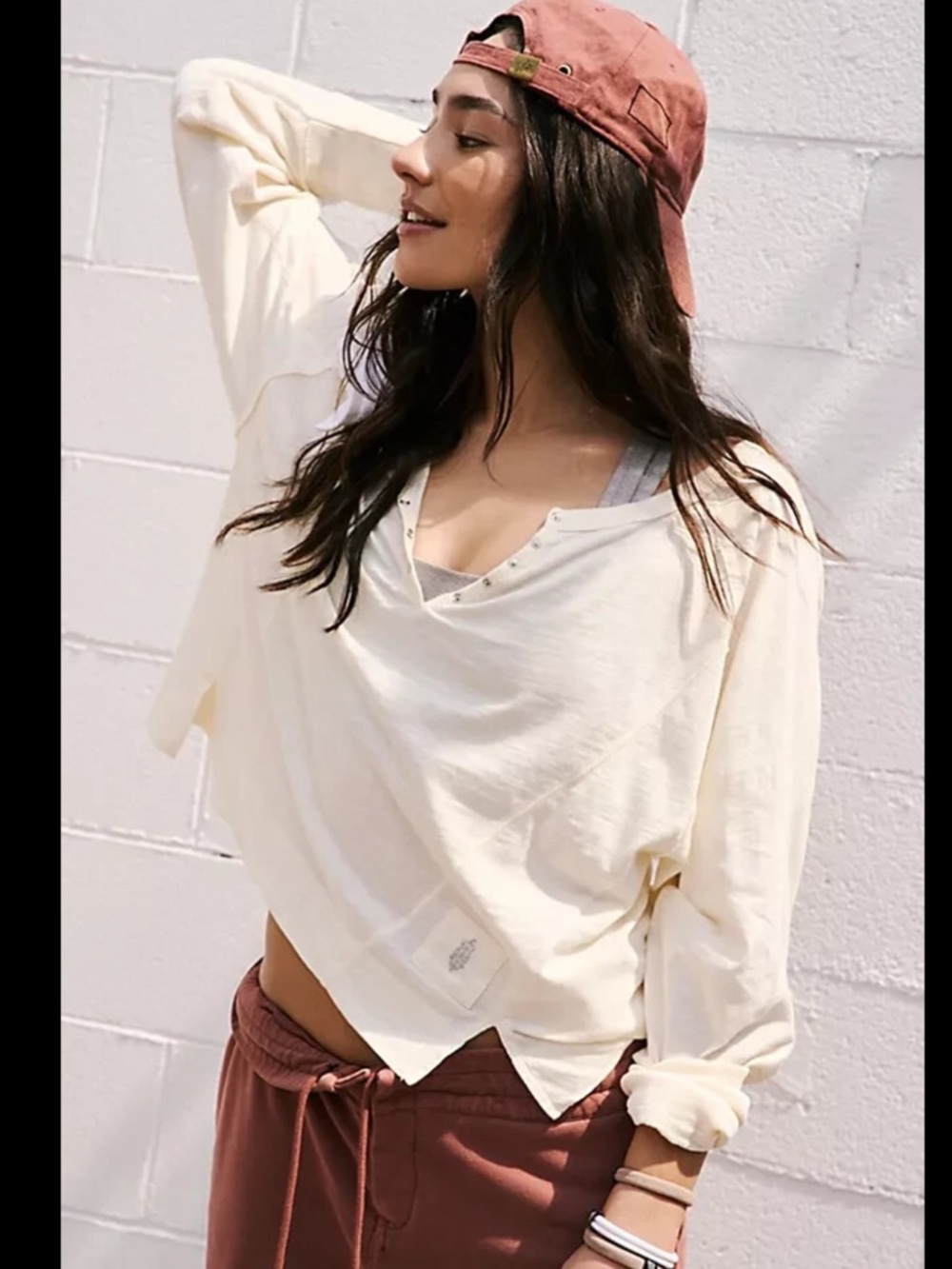 Free People Movement (BLUSH) Winner Layer Snap Henley Medium Long Sleeve